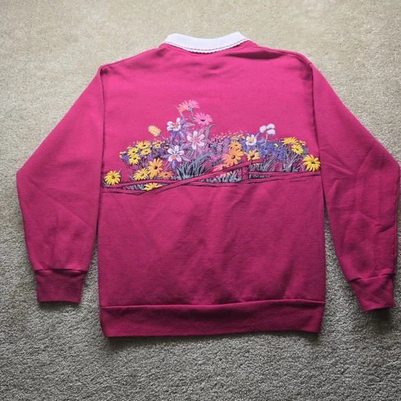 Vintage Flower Sweatshirt 90s Lifestyles Brand Large - Picture 3 of 6